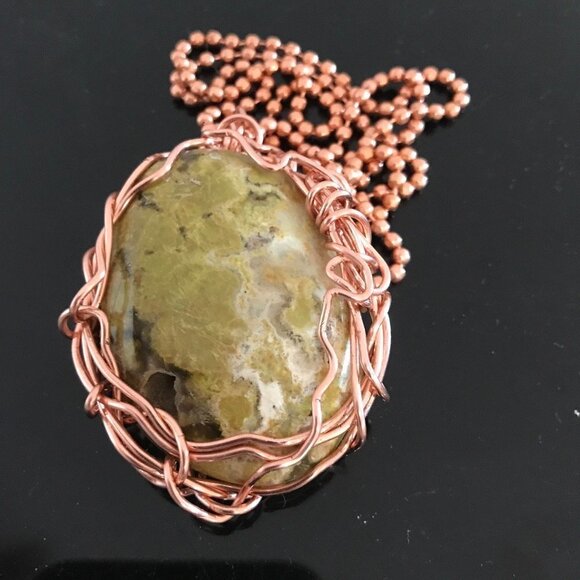 Genuine Boulder Opal Gemstone Solid Copper Pendant Necklace Handmade - Picture 2 of 5